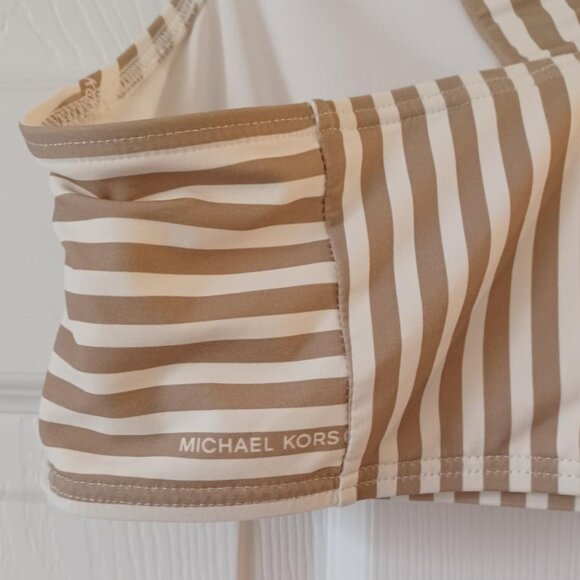 EUC MICHAEL Michael Kors Logo Striped Cropped Bikini Top Size Medium - Picture 5 of 7